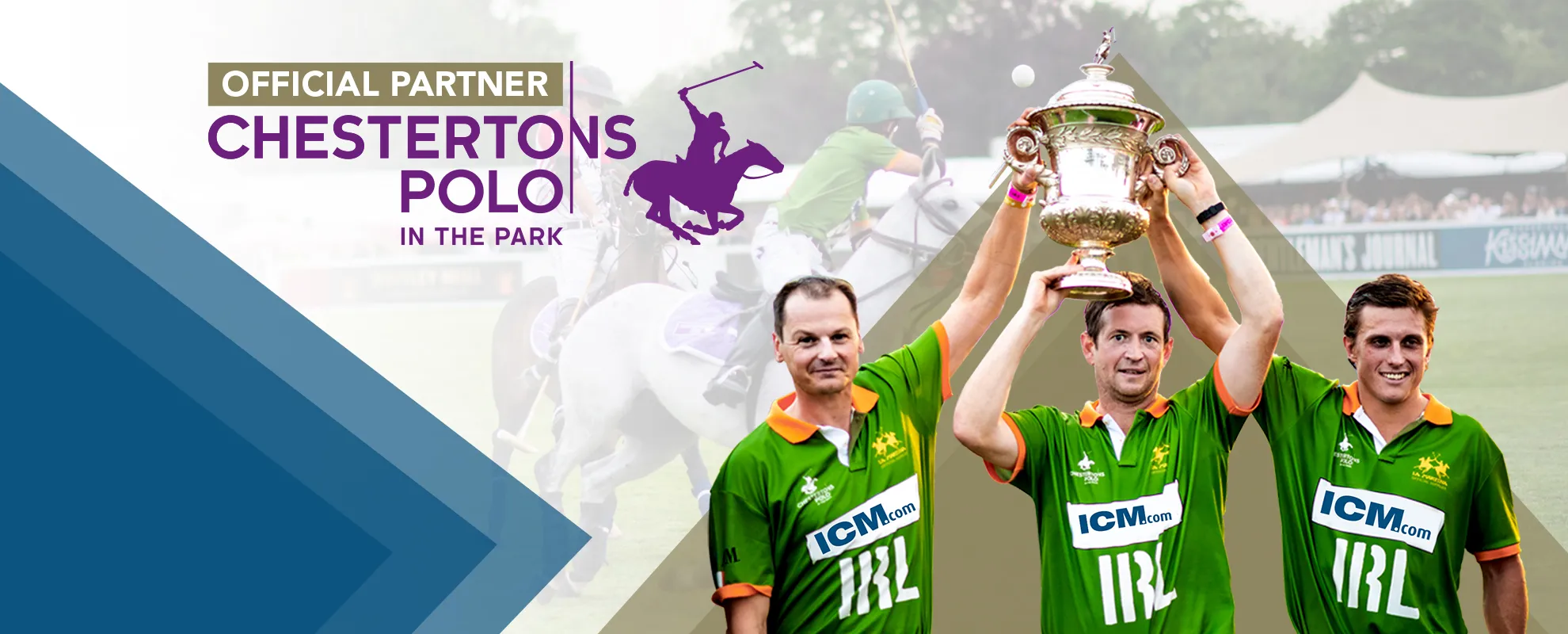Banner of IRL Winning Trophy with the Text Chesterton Polo Official Partner