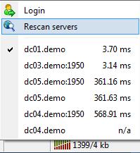 Menu of Login and Rescan Server and So many Other options & 1399/3 kb Yellow & Green Speed Graph