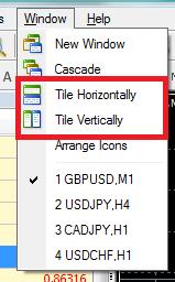 Gray Color Image with Window Menu and Tile Horizonatlly & Tile Vertically Option Seleted in Red Rectangle